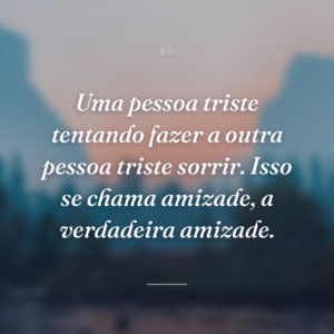 Uma pessoa triste tentando fazer a outra pessoa triste sorrir. Isso se chama amizade, a verdadeira amizade.