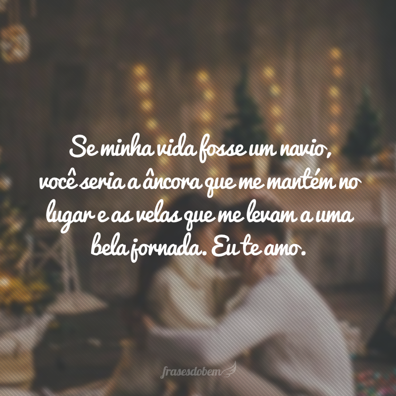 Se minha vida fosse um navio, você seria a âncora que me mantém no lugar e as velas que me levam a uma bela jornada. Eu te amo.