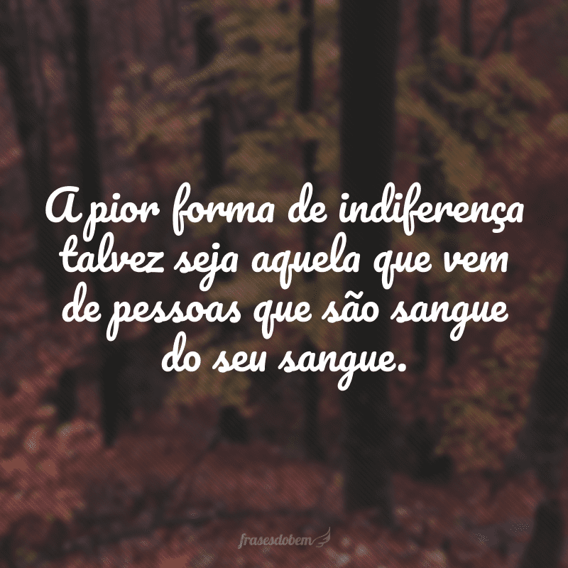 A pior forma de indiferença talvez seja aquela que vem de pessoas que são sangue do seu sangue.