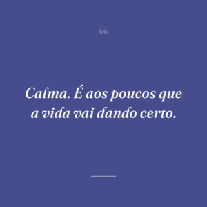 Calma. É aos poucos que a vida vai dando certo.