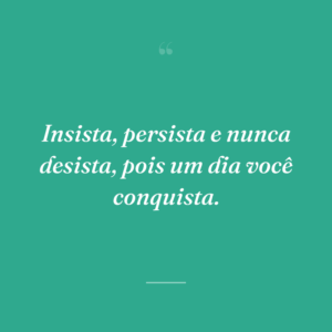 Insista, persista e nunca desista, pois um dia você conquista.