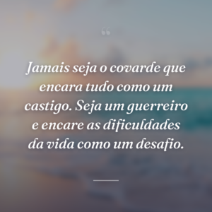 Jamais seja o covarde que encara tudo como um castigo. Seja um guerreiro e encare as dificuldades da vida como um desafio.