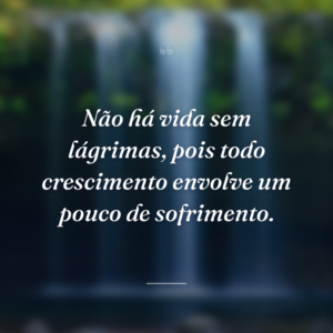 Não há vida sem lágrimas, pois todo crescimento envolve um pouco de sofrimento.