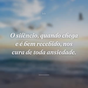 O silêncio, quando chega e é bem recebido, nos cura de toda ansiedade.
