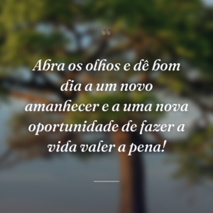 Abra os olhos e dê bom dia a um novo amanhecer e a uma nova oportunidade de fazer a vida valer a pena!