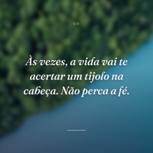 Às vezes, a vida vai te acertar um tijolo na cabeça. Não perca a fé.