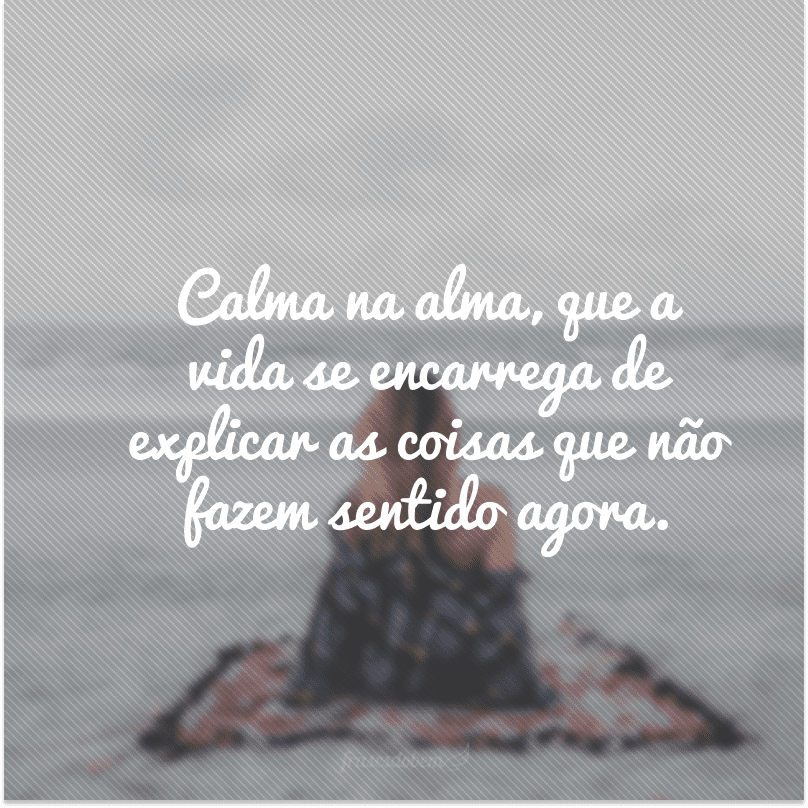 Calma na alma, que a vida se encarrega de explicar as coisas que não fazem sentido agora.