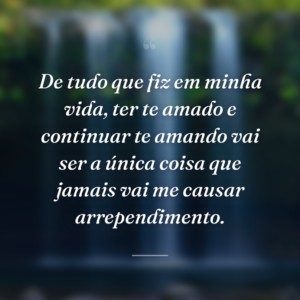 De tudo que fiz em minha vida, ter te amado e continuar te amando vai ser a única coisa que jamais vai me causar arrependimento.