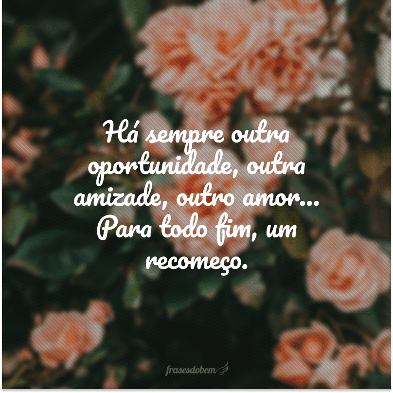 Há sempre outra oportunidade, outra amizade, outro amor... Para todo fim, um recomeço.