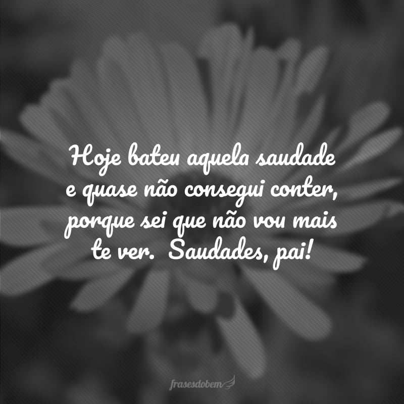 Hoje bateu aquela saudade e quase não consegui conter, porque sei que não vou mais te ver.  Saudades, pai!