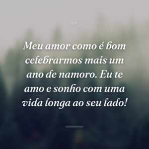 Meu amor como é bom celebrarmos mais um ano de namoro. Eu te amo e sonho com uma vida longa ao seu lado!