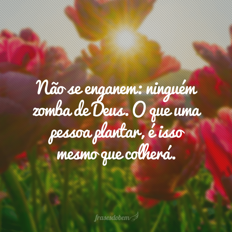 Não se enganem: ninguém zomba de Deus. O que uma pessoa plantar, é isso mesmo que colherá. 