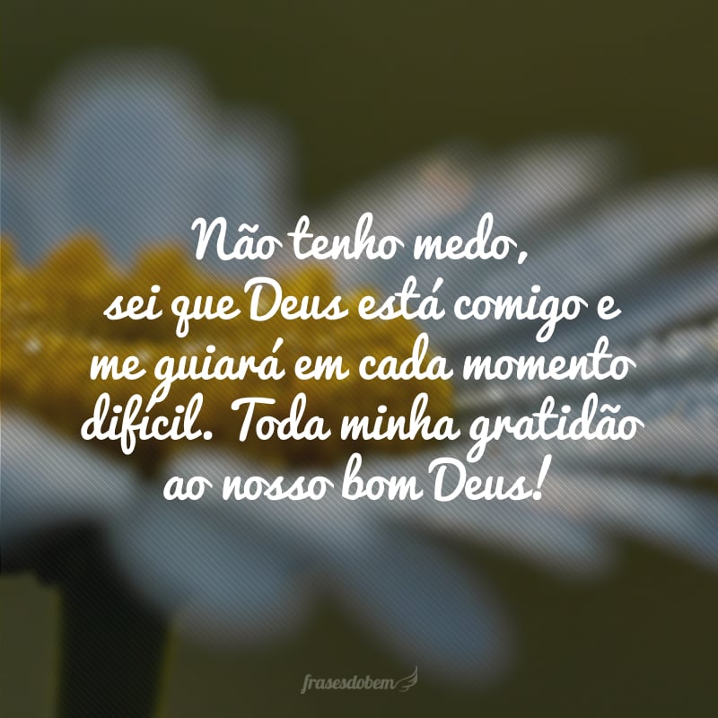 Não tenho medo, sei que Deus está comigo e me guiará em cada momento difícil. Toda minha gratidão ao nosso bom Deus!