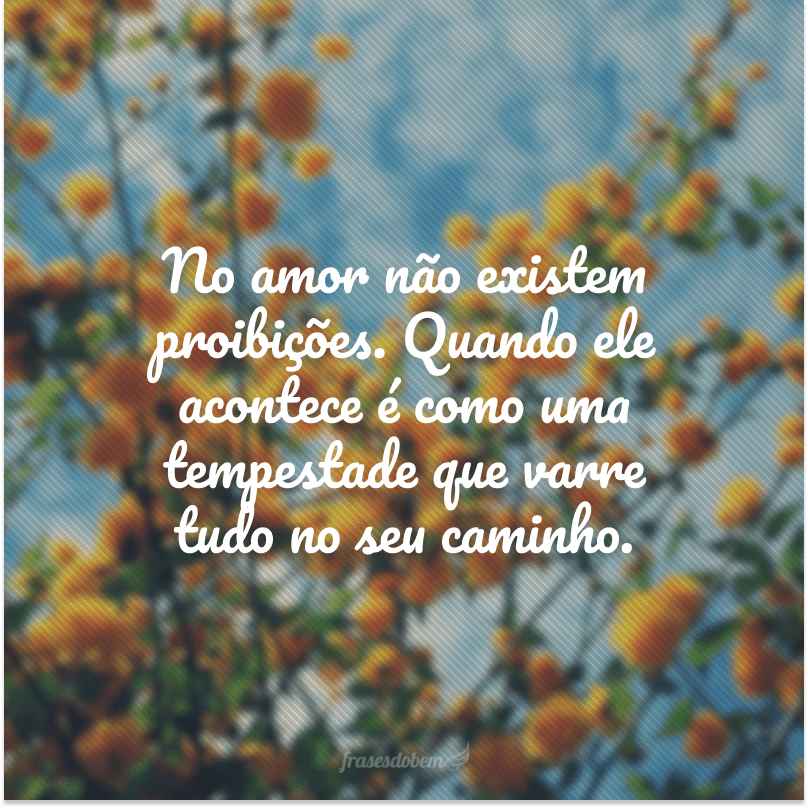 No amor não existem proibições. Quando ele acontece é como uma tempestade que varre tudo no seu caminho.