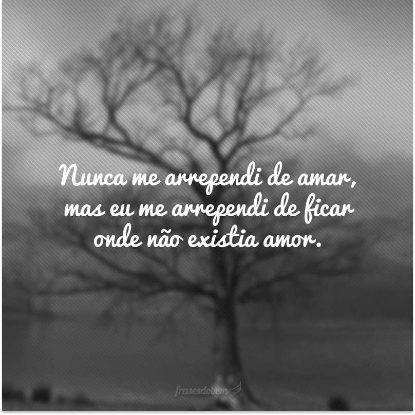 Nunca me arrependi de amar, mas eu me arrependi de ficar onde não existia amor.