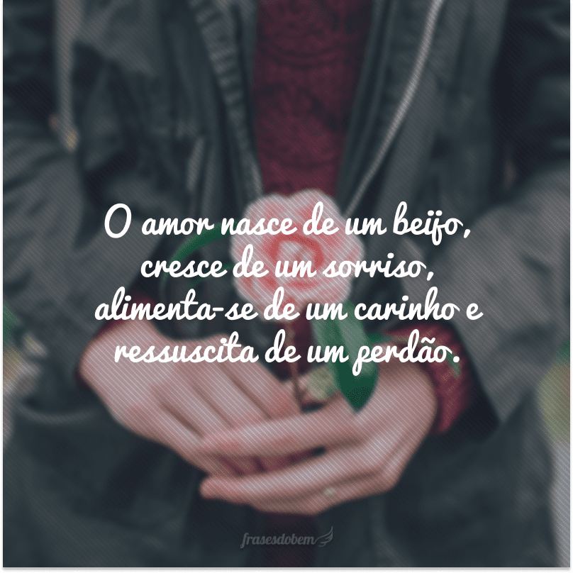 O amor nasce de um beijo, cresce de um sorriso, alimenta-se de um carinho e ressuscita de um perdão.