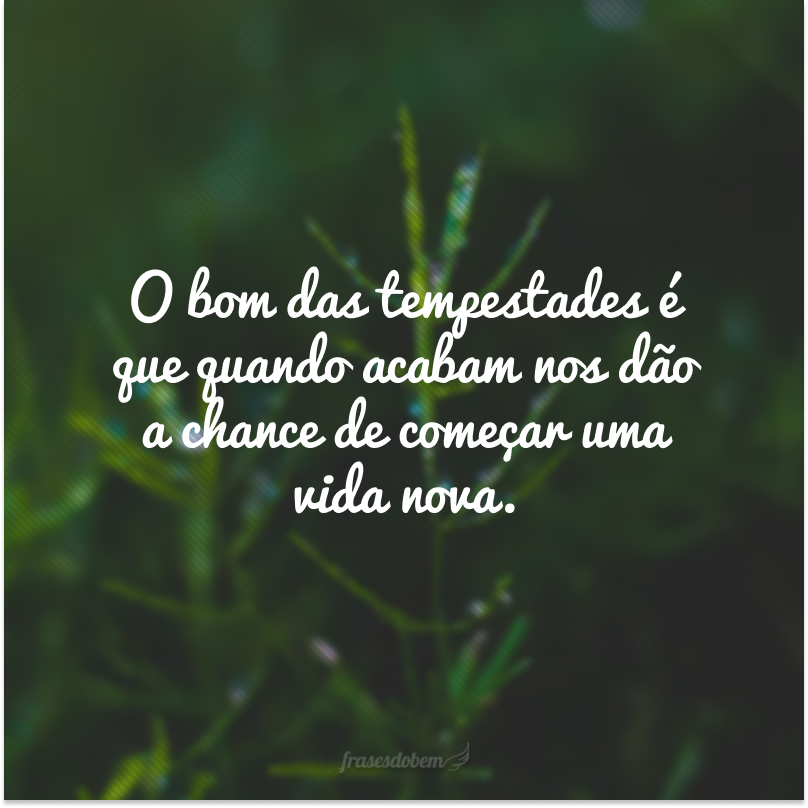 O bom das tempestades é que quando acabam nos dão a chance de começar uma vida nova.