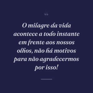O milagre da vida acontece a todo instante em frente aos nossos olhos, não há motivos para não agradecermos por isso!