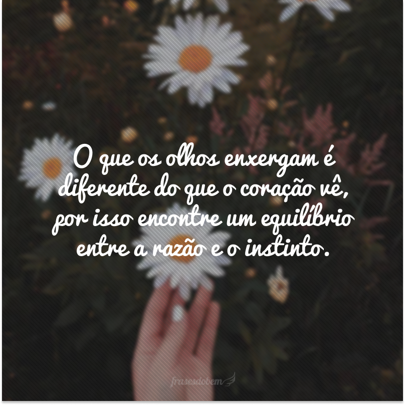 O que os olhos enxergam é diferente do que o coração vê, por isso encontre um equilíbrio entre a razão e o instinto.