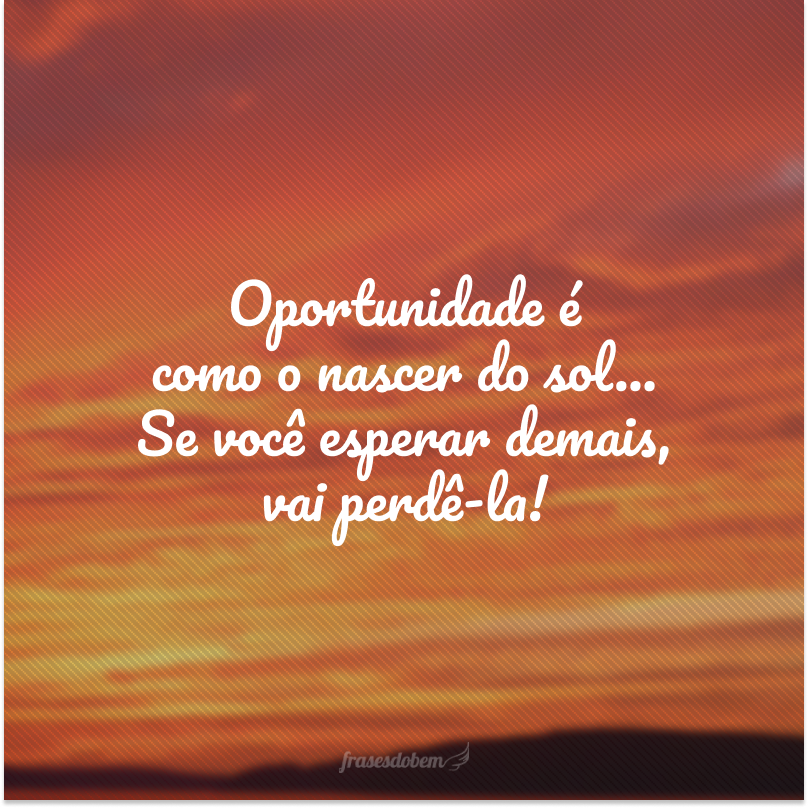 Oportunidade é como o nascer do sol... Se você esperar demais, vai perdê-la!