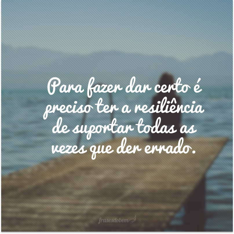 Para fazer dar certo é preciso ter a resiliência de suportar todas as vezes que der errado.