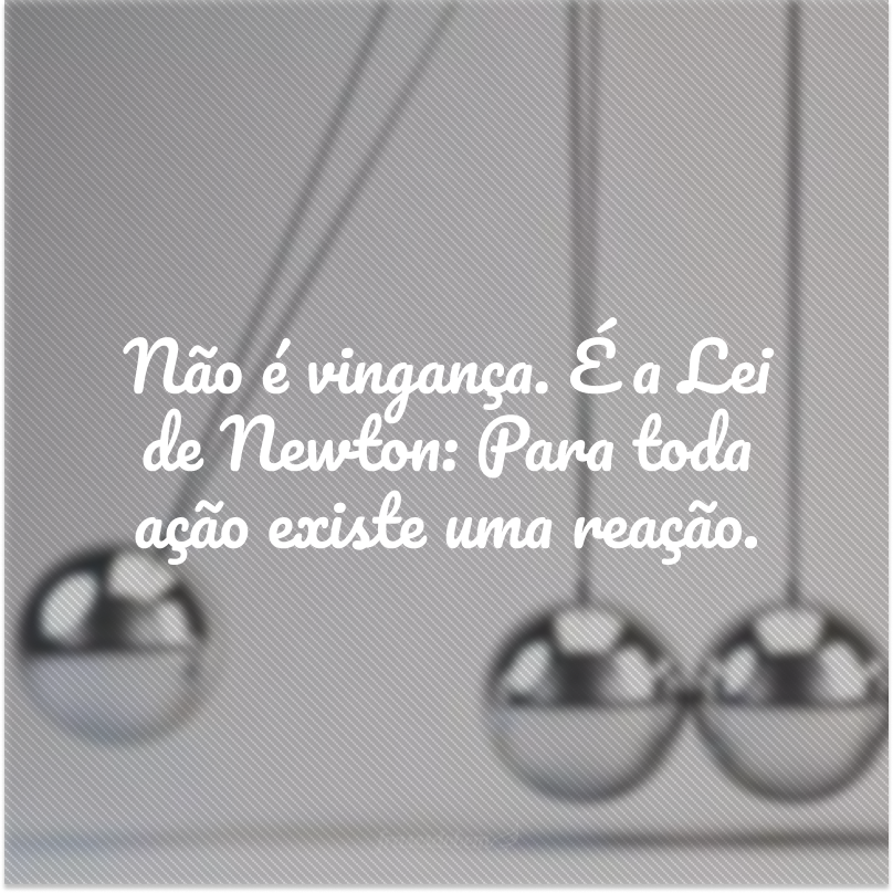 Não é vingança. É a Lei de Newton: Para toda ação existe uma reação.