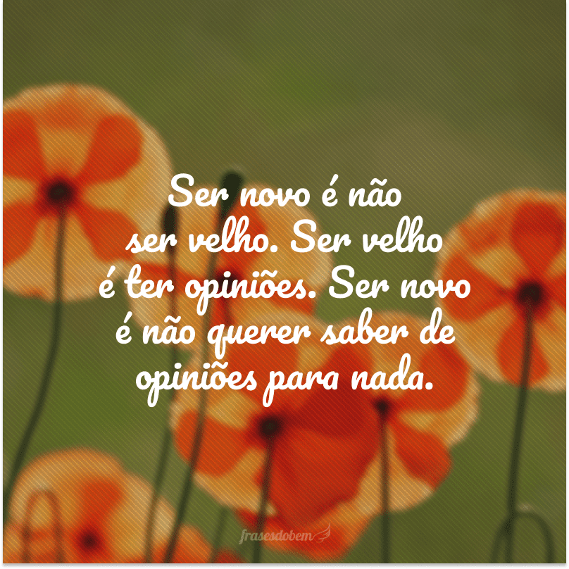 Ser novo é não ser velho. Ser velho é ter opiniões. Ser novo é não querer saber de opiniões para nada.