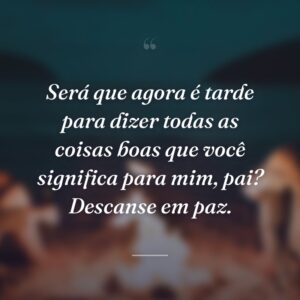 Será que agora é tarde para dizer todas as coisas boas que você significa para mim, pai? Descanse em paz.