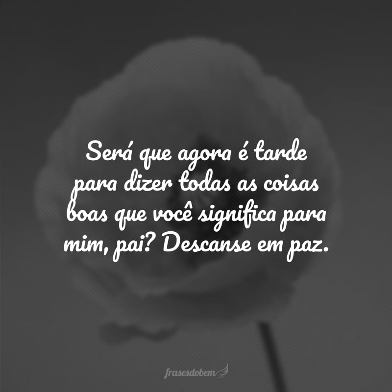 Será que agora é tarde para dizer todas as coisas boas que você significa para mim, pai? Descanse em paz.