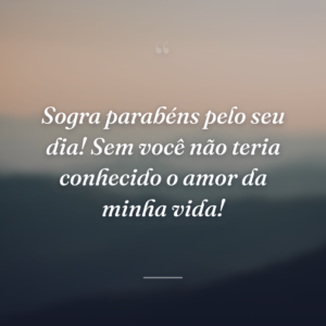 Sogra parabéns pelo seu dia! Sem você não teria conhecido o amor da minha vida!