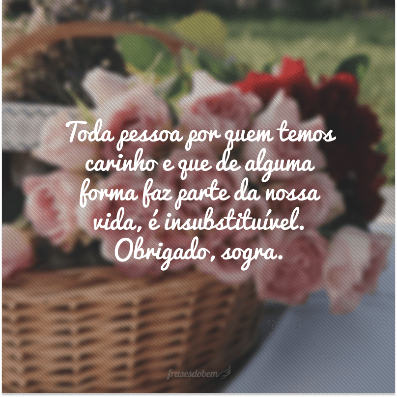 Toda pessoa por quem temos carinho e que de alguma forma faz parte da nossa vida, é insubstituível. Obrigado, sogra.