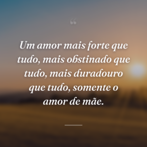 Um amor mais forte que tudo, mais obstinado que tudo, mais duradouro que tudo, somente o amor de mãe.