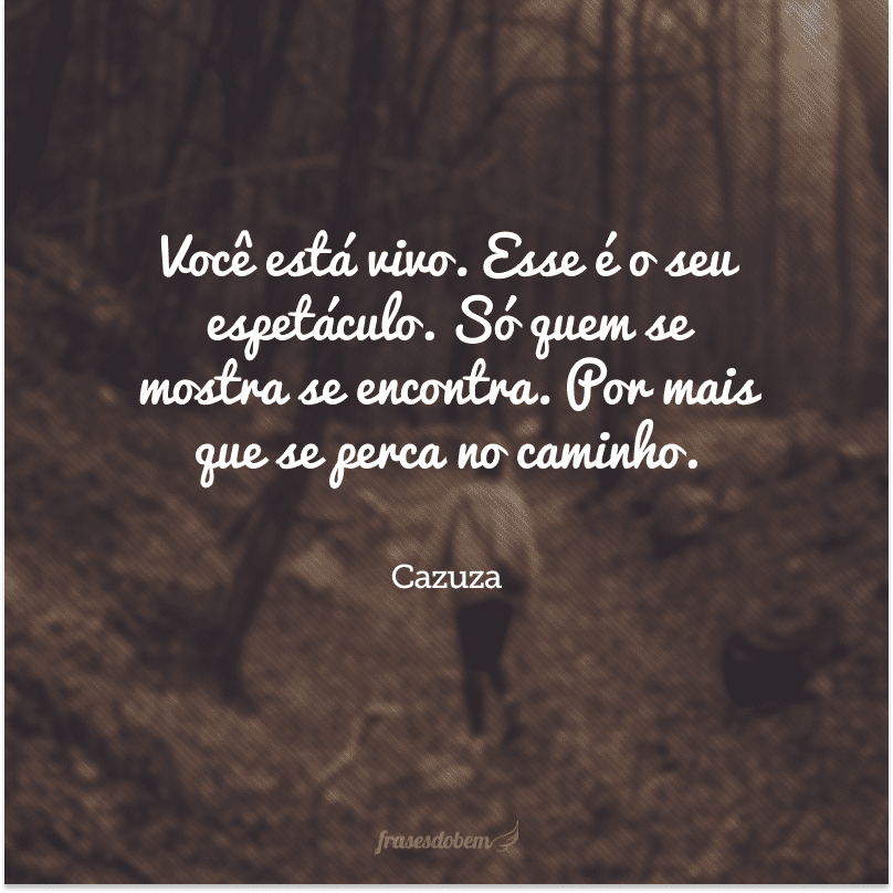 Você está vivo. Esse é o seu espetáculo. Só quem se mostra se encontra. Por mais que se perca no caminho.