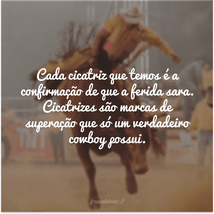 Cada cicatriz que temos é a confirmação de que a ferida sara. Cicatrizes são marcas de superação que só um verdadeiro cowboy possui.