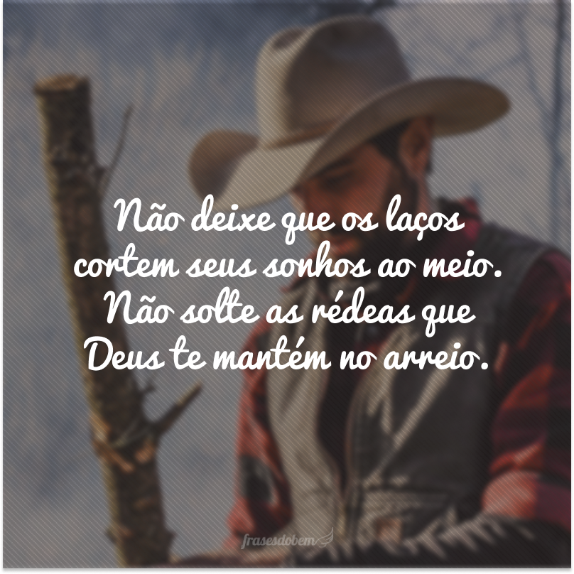 Não deixe que os laços cortem seus sonhos ao meio. Não solte as rédeas que Deus te mantém no arreio.