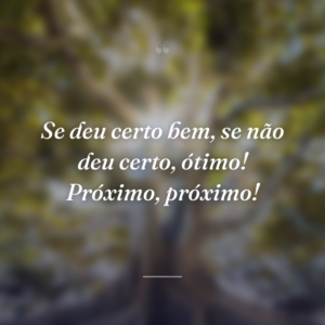 Se deu certo bem, se não deu certo, ótimo! Próximo, próximo!