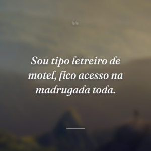 Sou tipo letreiro de motel, fico acesso na madrugada toda.