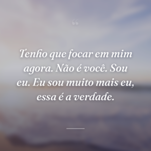 Tenho que focar em mim agora. Não é você. Sou eu. Eu sou muito mais eu, essa é a verdade.