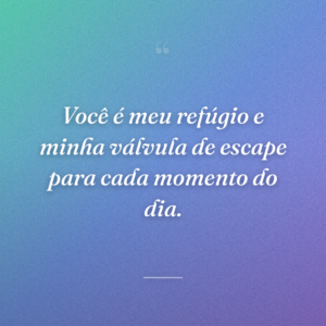 Você é meu refúgio e minha válvula de escape para cada momento do dia.