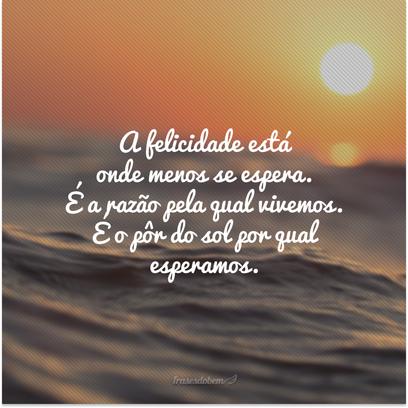 A felicidade está onde menos se espera. É a razão pela qual vivemos. É o pôr do sol por qual esperamos.