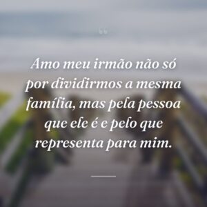 Amo meu irmão não só por dividirmos a mesma família, mas pela pessoa que ele é e pelo que representa para mim.