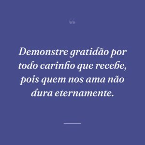 Demonstre gratidão por todo carinho que recebe, pois quem nos ama não dura eternamente.