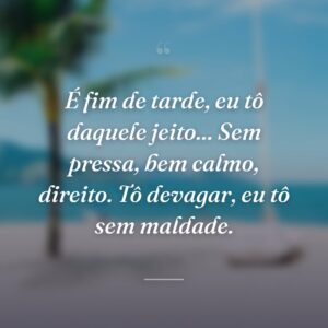 É fim de tarde, eu tô daquele jeito... Sem pressa, bem calmo, direito. Tô devagar, eu tô sem maldade.