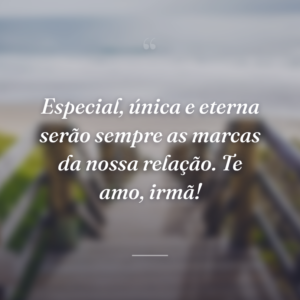 Especial, única e eterna serão sempre as marcas da nossa relação. Te amo, irmã!