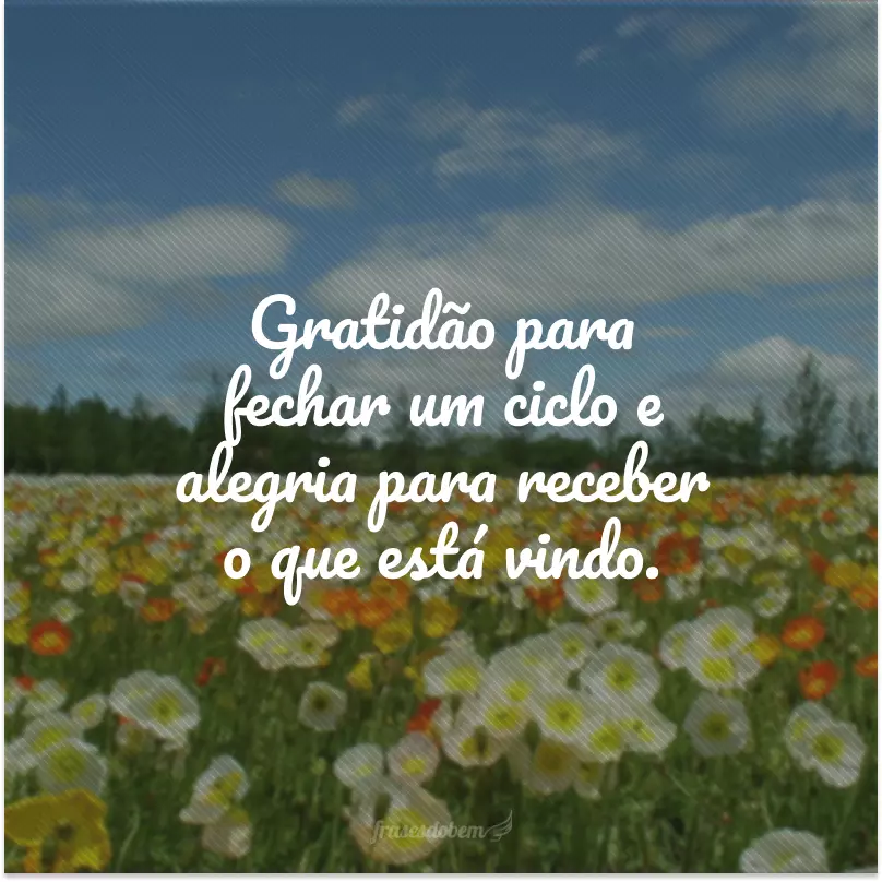 Gratidão para fechar um ciclo e alegria para receber o que está vindo.