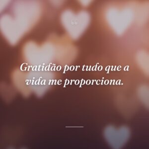 Gratidão por tudo que a vida me proporciona.