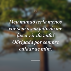 Meu mundo teria menos cor sem o seu jeito de me fazer rir da vida! Obrigada por sempre cuidar de mim.