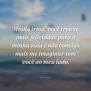 Minha irmã, você trouxe mais felicidade para a minha vida e não consigo mais me imaginar sem você ao meu lado.