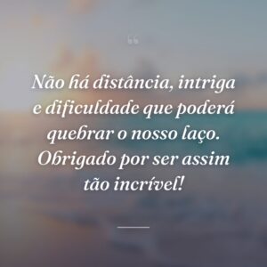 Não há distância, intriga e dificuldade que poderá quebrar o nosso laço. Obrigado por ser assim tão incrível!