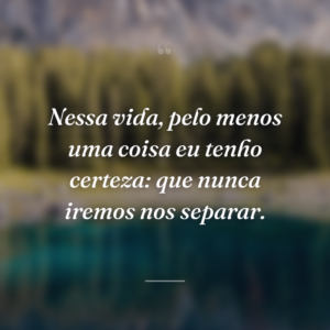 Nessa vida, pelo menos uma coisa eu tenho certeza: que nunca iremos nos separar.